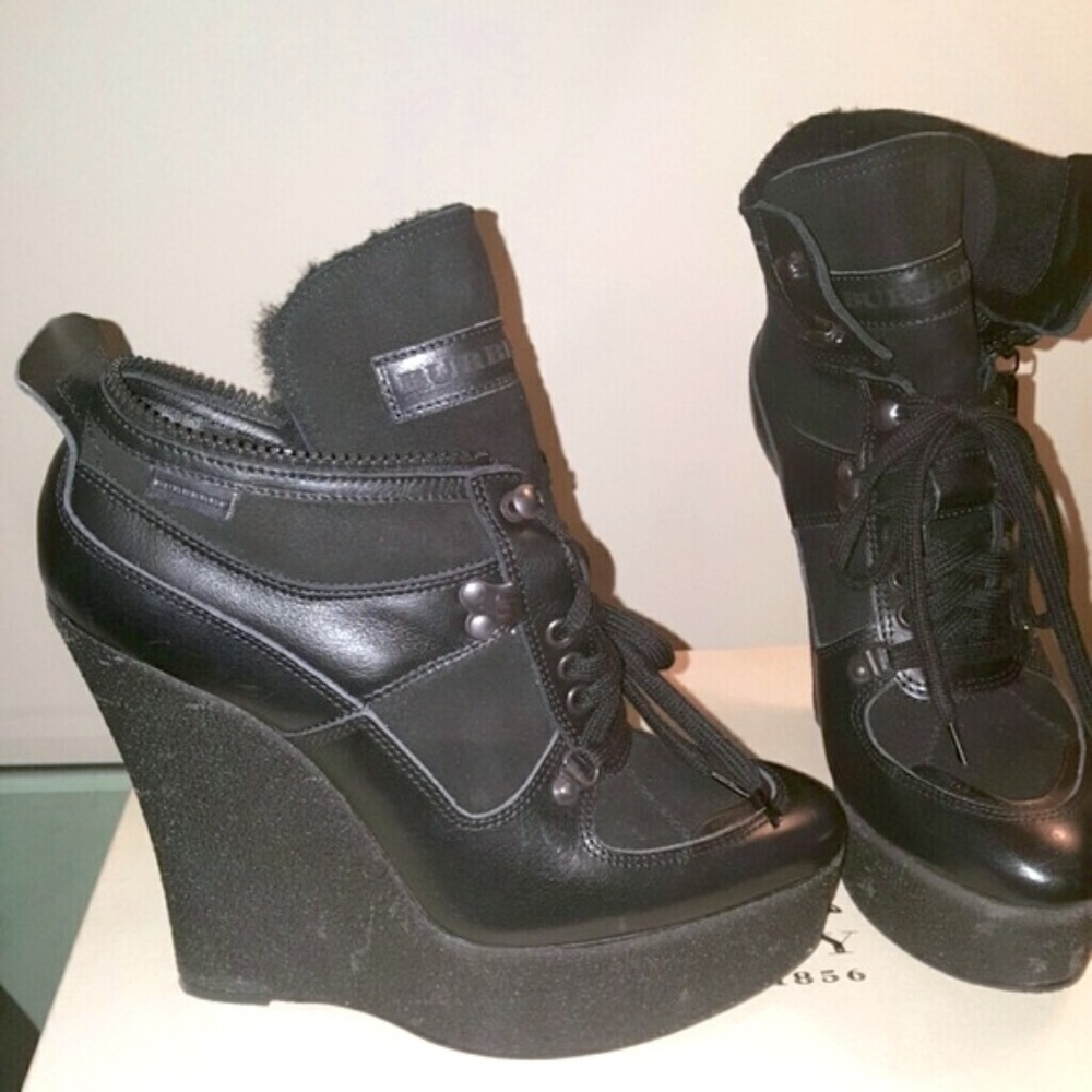 Burberry Shearling Fur Leather Suede Ankle Booties - Picture 3 of 7